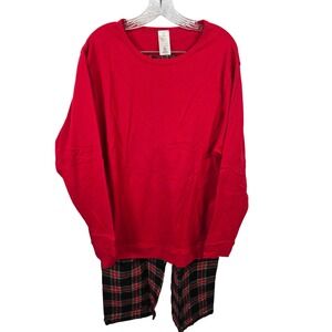 Lapasa Womens 2pc. Red Long Sleeve Pajama Set Plaid Pants 2XL Cotton /B152